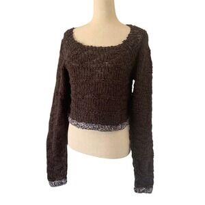Free People Chunky Knit Sweater XS/S Chocolate Brown Cropped Boho Dark Academia